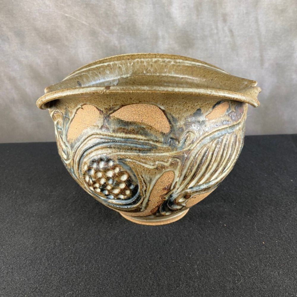 Artisan Studio Pottery Large Unique Sculpted Bowl. Signed, Beautiful! 8*x10*x12"